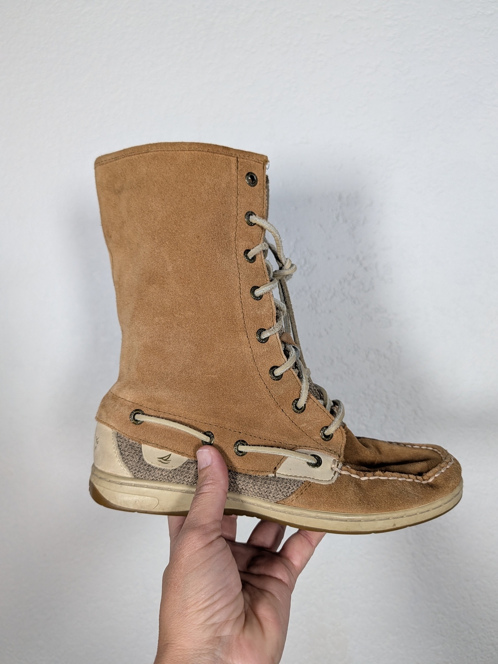 Sperry Sailor-Inspired Tan Suede Lace-Up Women's Boots, Size 8.5